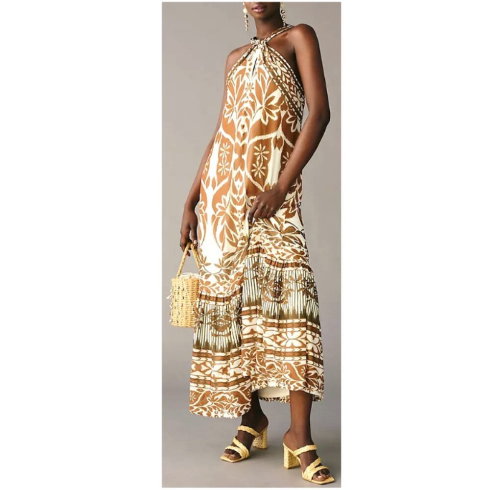Vineet Bahl Halter Maxi Dress Size-L Multicolor